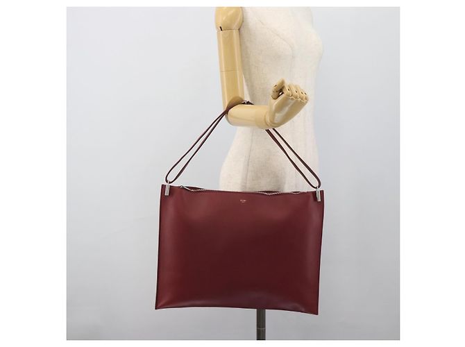 Céline Borsa a Spalla CELINE in Pelle Bordeaux Argento Auth 192759A Bordò - vista 19