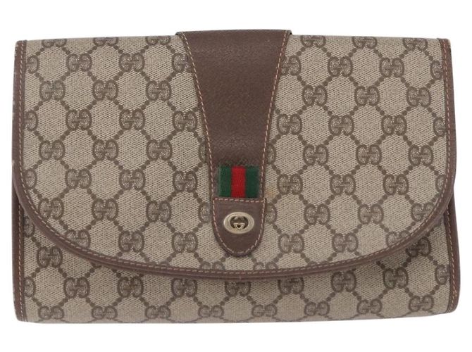Borsa GUCCI GG Supreme Web Sherry Line in PVC Beige Oro 156 01 030 Auth 193851 D'oro - vista 13