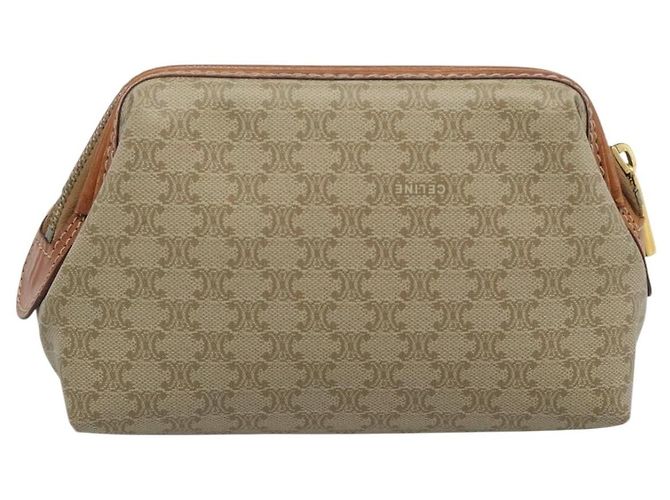 Céline CELINE Pouch in Tela Macadam PVC Beige Oro Auth ki6758 D'oro - vista 2