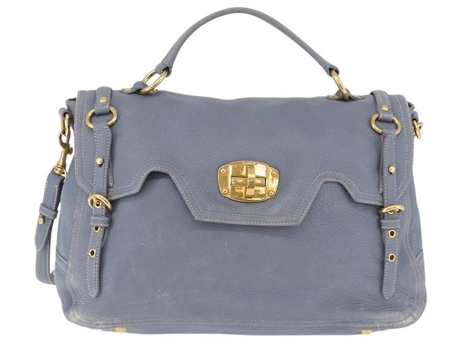 Miu Miu Handtasche aus Leder 2way Hellblau mit Goldton Auth 192784A - Ansicht 13