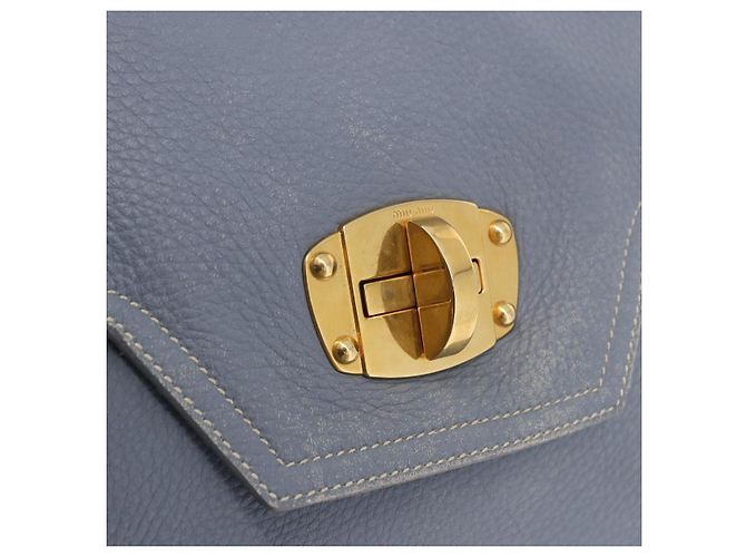 Miu Miu Handtasche aus Leder 2way Hellblau mit Goldton Auth 192784A - Ansicht 20