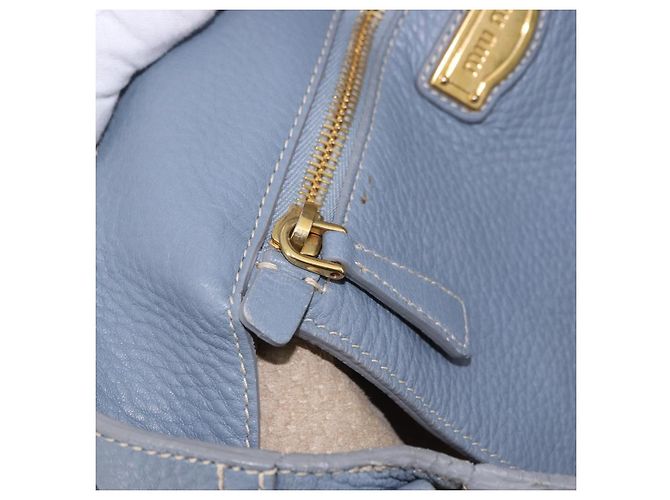 Miu Miu Handtasche aus Leder 2way Hellblau mit Goldton Auth 192784A - Ansicht 25