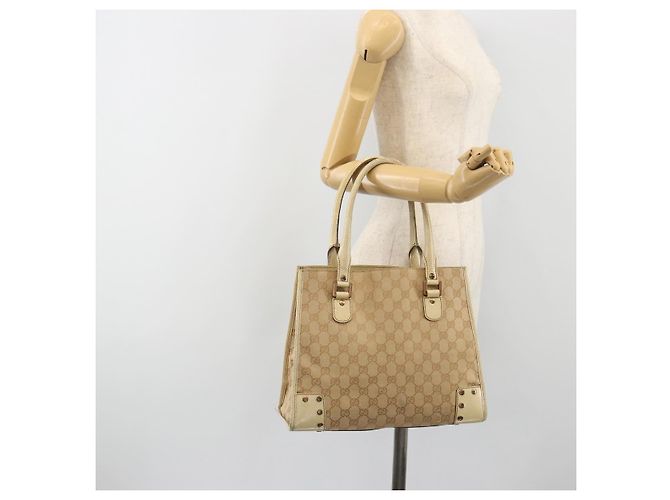 Borsa GUCCI GG Canvas Beige Bronzo 124260 Auth ep15404 - vista 22
