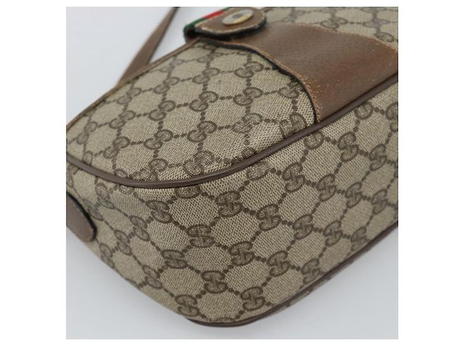Borsa a tracolla GUCCI GG Supreme Web Sherry Line in PVC e pelle Beige Oro Auth ka5390 - vista 14