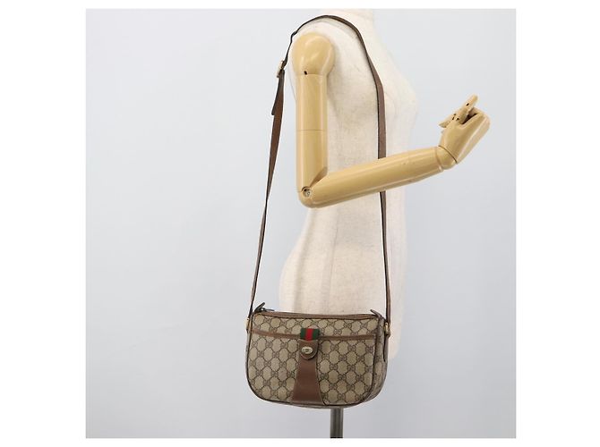 Borsa a tracolla GUCCI GG Supreme Web Sherry Line in PVC e pelle Beige Oro Auth ka5390 - vista 23