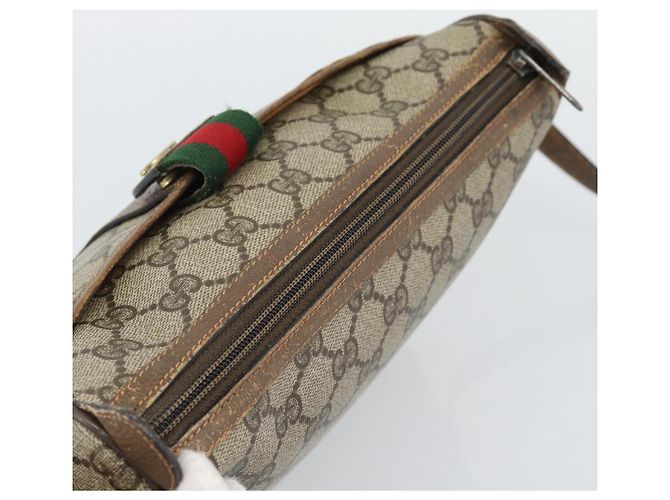 Borsa a tracolla GUCCI GG Supreme Web Sherry Line in PVC e pelle Beige Oro Auth ka5390 - vista 6