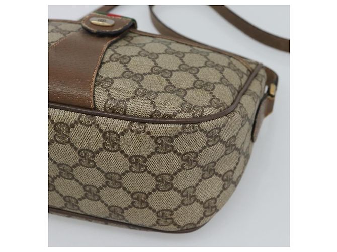 Borsa a tracolla GUCCI GG Supreme Web Sherry Line in PVC e pelle Beige Oro Auth ka5390 - vista 9