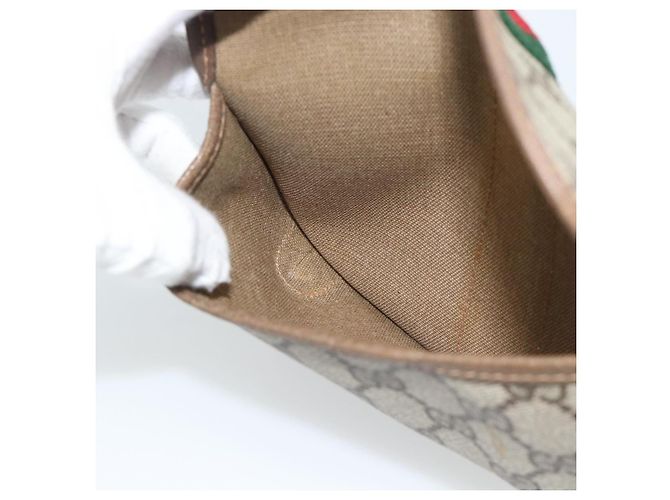 GUCCI GG Supreme Web Sherry Line Pouch PVC Beige Oro 89 01 021 Auth 194021A D'oro - vista 10