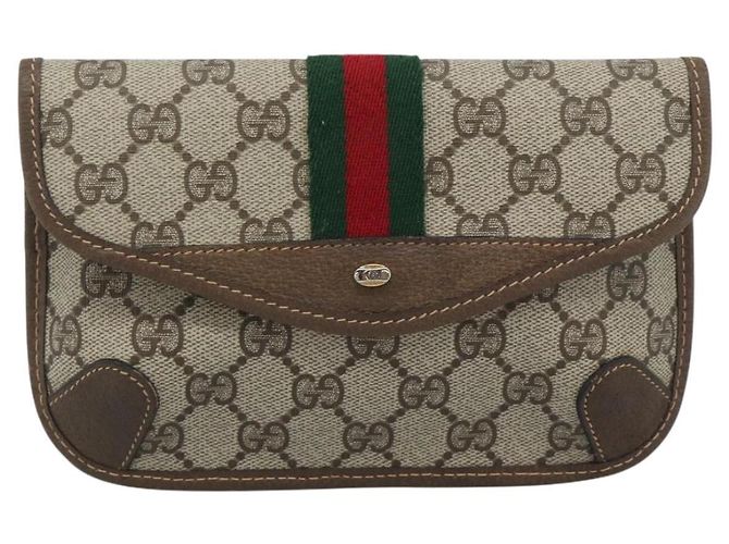 GUCCI GG Supreme Web Sherry Line Pouch PVC Beige Oro 89 01 021 Auth 194021A D'oro - vista 13