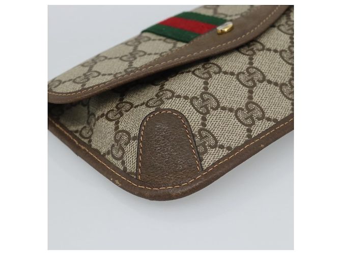 GUCCI GG Supreme Web Sherry Line Pouch PVC Beige Oro 89 01 021 Auth 194021A D'oro - vista 14