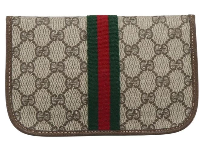 GUCCI GG Supreme Web Sherry Line Pouch PVC Beige Oro 89 01 021 Auth 194021A D'oro - vista 2