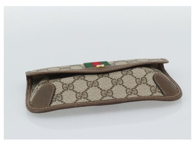 GUCCI GG Supreme Web Sherry Line Pouch PVC Beige Oro 89 01 021 Auth 194021A D'oro - vista 6