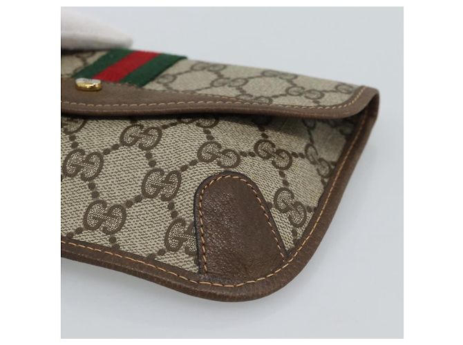 GUCCI GG Supreme Web Sherry Line Pouch PVC Beige Oro 89 01 021 Auth 194021A D'oro - vista 7