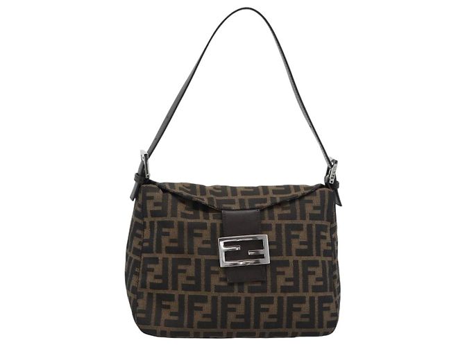 FENDI Zucca Canvas Mamma Baguette Borsa a Spalla Marrone Nero Auth 193086V - vista 13