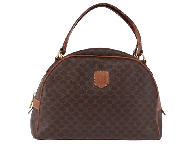 Céline CELINE Macadam Canvas Hand Bag PVC Leather Brown Gold Auth 193555 Golden - view 13