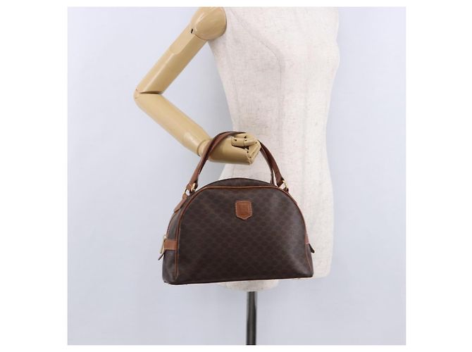 Céline CELINE Macadam Canvas Hand Bag PVC Leather Brown Gold Auth 193555 Golden - view 22