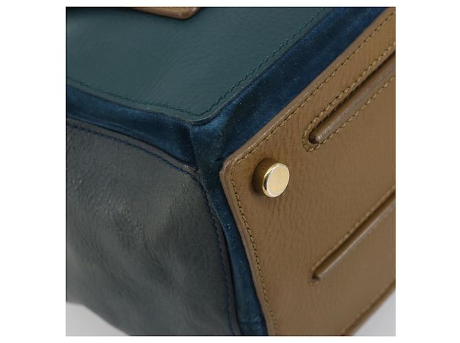 SAINT LAURENT Borsa in Pelle Navy Beige 197149 Auth 192695A Blu navy - vista 14