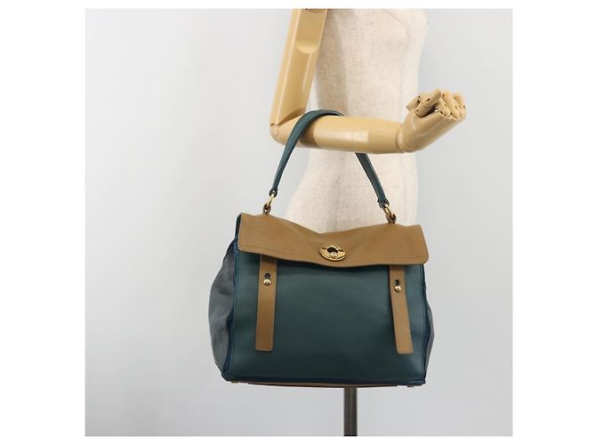 SAINT LAURENT Borsa in Pelle Navy Beige 197149 Auth 192695A Blu navy - vista 24