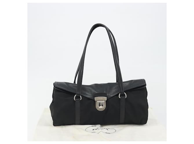 Borsa a tracolla PRADA Nylon Nero Argento Auth 193108V - vista 12
