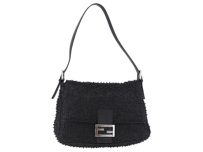 Borsa FENDI Mamma Baguette in pelle con perline Nero Argento 8BR001 Auth yk20665SAM - vista 13