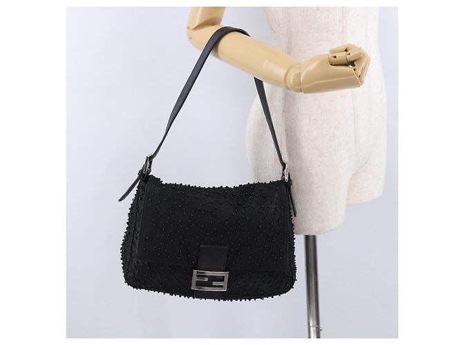 Borsa FENDI Mamma Baguette in pelle con perline Nero Argento 8BR001 Auth yk20665SAM - vista 25