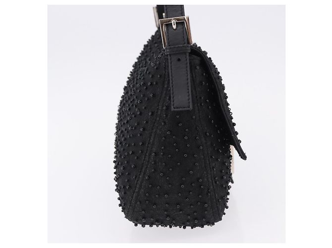 Borsa FENDI Mamma Baguette in pelle con perline Nero Argento 8BR001 Auth yk20665SAM - vista 4