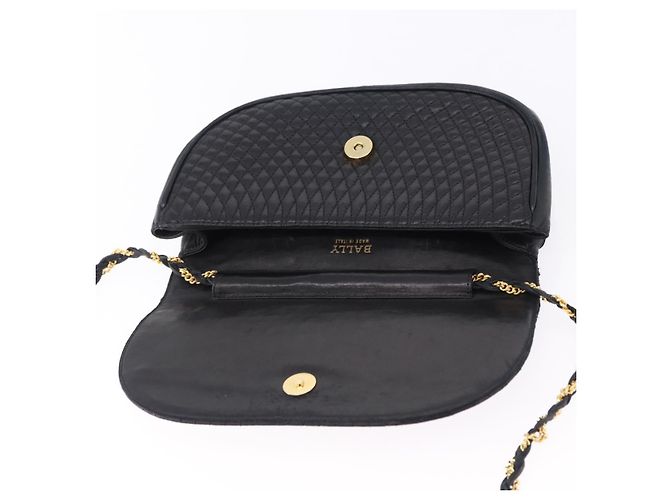 Borsa a Spalla con Catena BALLY in Pelle Nera e Tonalità Oro Auth ka5331 Nero - vista 10