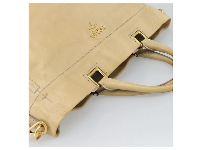 Borsa PRADA in pelle 2way Beige Gold Auth ep15506 D'oro - vista 6