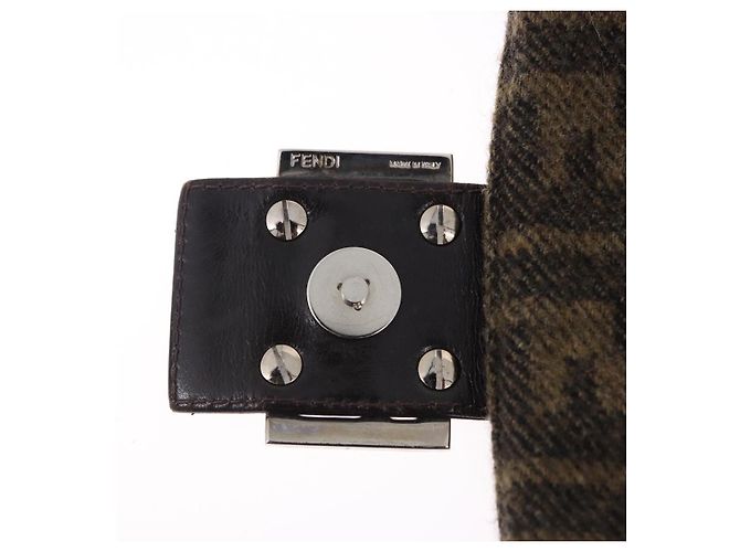 FENDI Borsa a Spalla Zucca Mamma Baguette Lana Marrone Argento Autentica yk20677SAM - vista 10