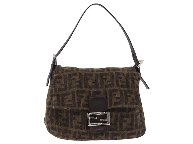 FENDI Borsa a Spalla Zucca Mamma Baguette Lana Marrone Argento Autentica yk20677SAM - vista 13