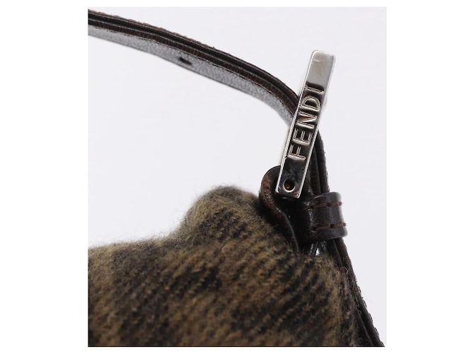 FENDI Borsa a Spalla Zucca Mamma Baguette Lana Marrone Argento Autentica yk20677SAM - vista 17