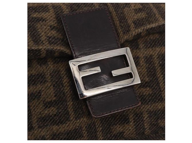 FENDI Borsa a Spalla Zucca Mamma Baguette Lana Marrone Argento Autentica yk20677SAM - vista 18