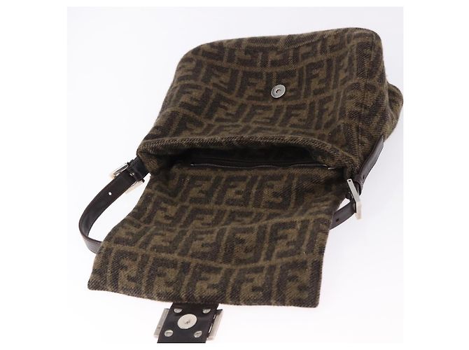 FENDI Borsa a Spalla Zucca Mamma Baguette Lana Marrone Argento Autentica yk20677SAM - vista 19