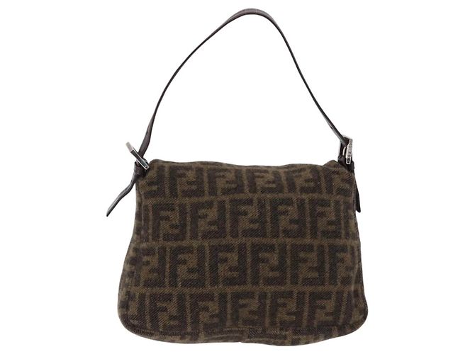 FENDI Borsa a Spalla Zucca Mamma Baguette Lana Marrone Argento Autentica yk20677SAM - vista 2