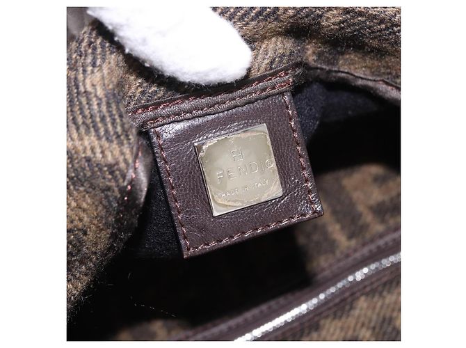 FENDI Borsa a Spalla Zucca Mamma Baguette Lana Marrone Argento Autentica yk20677SAM - vista 20