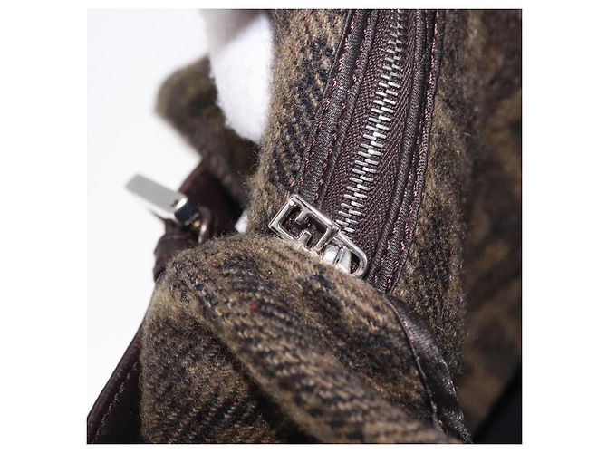 FENDI Borsa a Spalla Zucca Mamma Baguette Lana Marrone Argento Autentica yk20677SAM - vista 23
