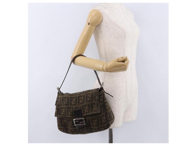 FENDI Borsa a Spalla Zucca Mamma Baguette Lana Marrone Argento Autentica yk20677SAM - vista 25