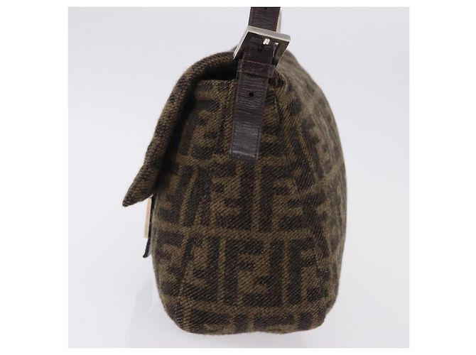 FENDI Borsa a Spalla Zucca Mamma Baguette Lana Marrone Argento Autentica yk20677SAM - vista 3