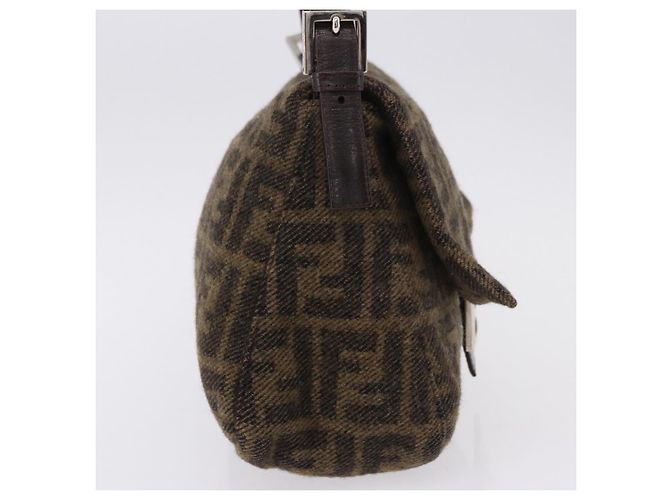 FENDI Borsa a Spalla Zucca Mamma Baguette Lana Marrone Argento Autentica yk20677SAM - vista 4