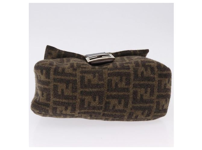 FENDI Borsa a Spalla Zucca Mamma Baguette Lana Marrone Argento Autentica yk20677SAM - vista 5
