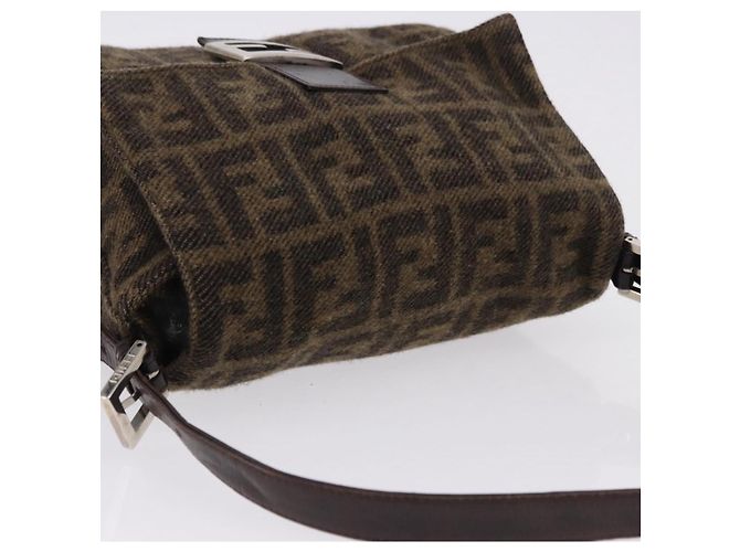 FENDI Borsa a Spalla Zucca Mamma Baguette Lana Marrone Argento Autentica yk20677SAM - vista 6