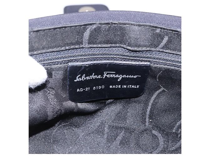 Borsa Salvatore Ferragamo Vala in tela nero argento Auth ka5410 - vista 12