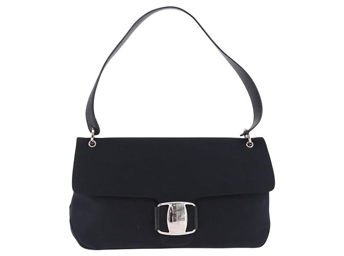 Borsa Salvatore Ferragamo Vala in tela nero argento Auth ka5410 - vista 13