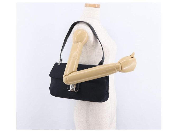 Borsa Salvatore Ferragamo Vala in tela nero argento Auth ka5410 - vista 26