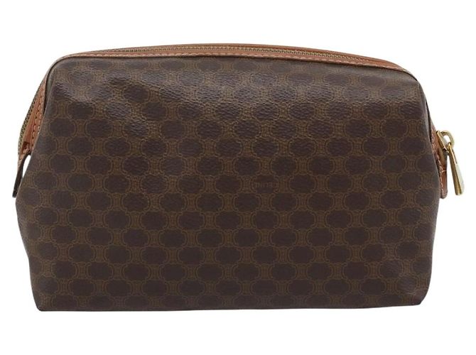 Céline CELINE Pouch in Tela Macadam PVC Pelle Marrone Oro Auth ki6759 D'oro - vista 2
