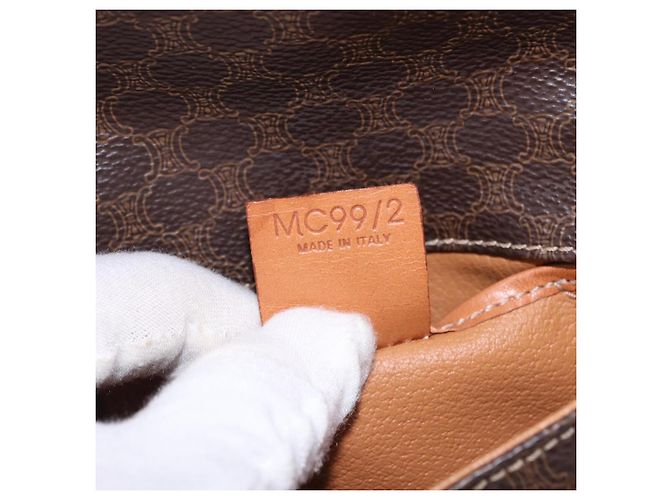 Céline Marsupio CELINE Macadam Canvas PVC Pelle Marrone Oro Auth 194626A D'oro - vista 12