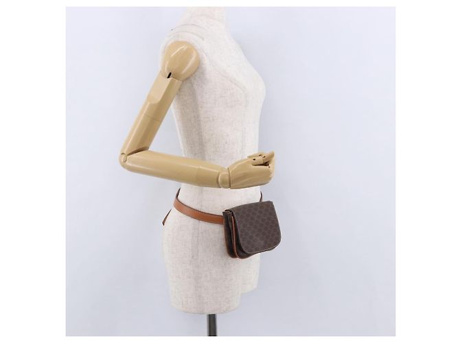 Céline Marsupio CELINE Macadam Canvas PVC Pelle Marrone Oro Auth 194626A D'oro - vista 22