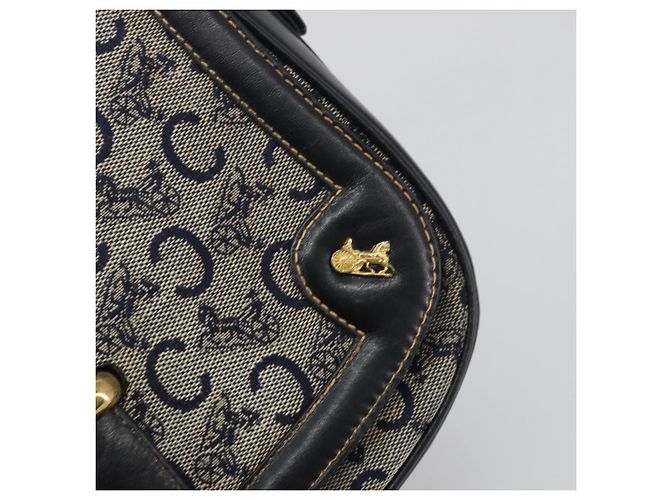 Céline Borsa a Spalla CELINE C Sulky Canvas Navy Gold Auth kk693 D'oro Blu navy - vista 10