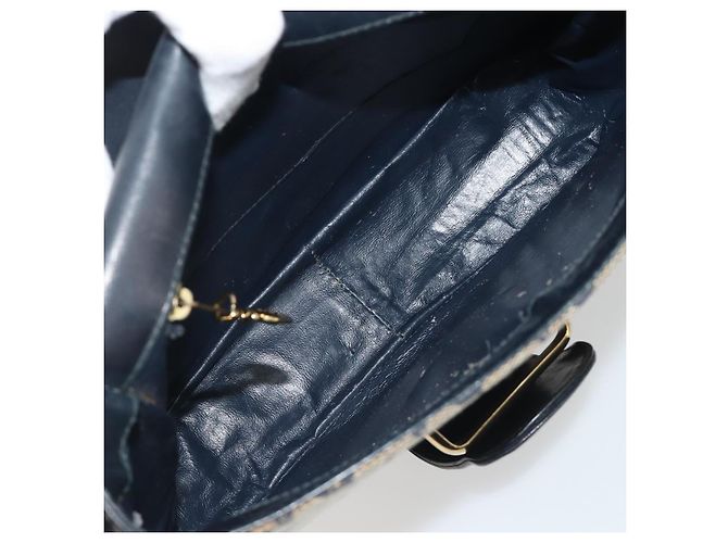 Céline Borsa a Spalla CELINE C Sulky Canvas Navy Gold Auth kk693 D'oro Blu navy - vista 11