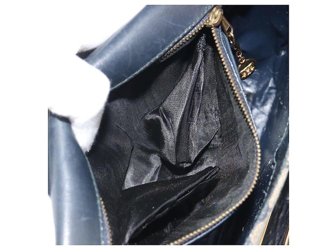 Céline Borsa a Spalla CELINE C Sulky Canvas Navy Gold Auth kk693 D'oro Blu navy - vista 12